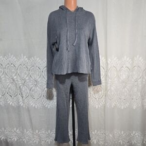 Eileen Fisher Charcoal Knit Lounge Set Long Sleeve Shirt & Pants Sz Medium